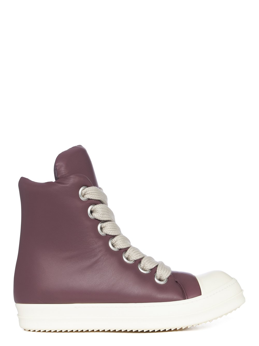 RICK OWENS FW23 LUXOR JUMBO LACE PADDED SNEAKERS IN AMETHYST AND MILK PEACHED LAMBSKIN