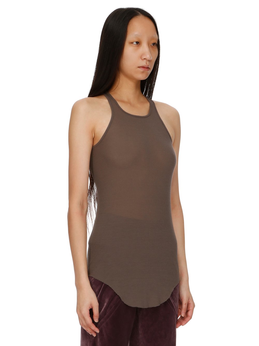 RICK OWENS FW23 LUXOR BASIC RIB TANK IN DUST GREY VISCOSE SILK RIB JERSEY