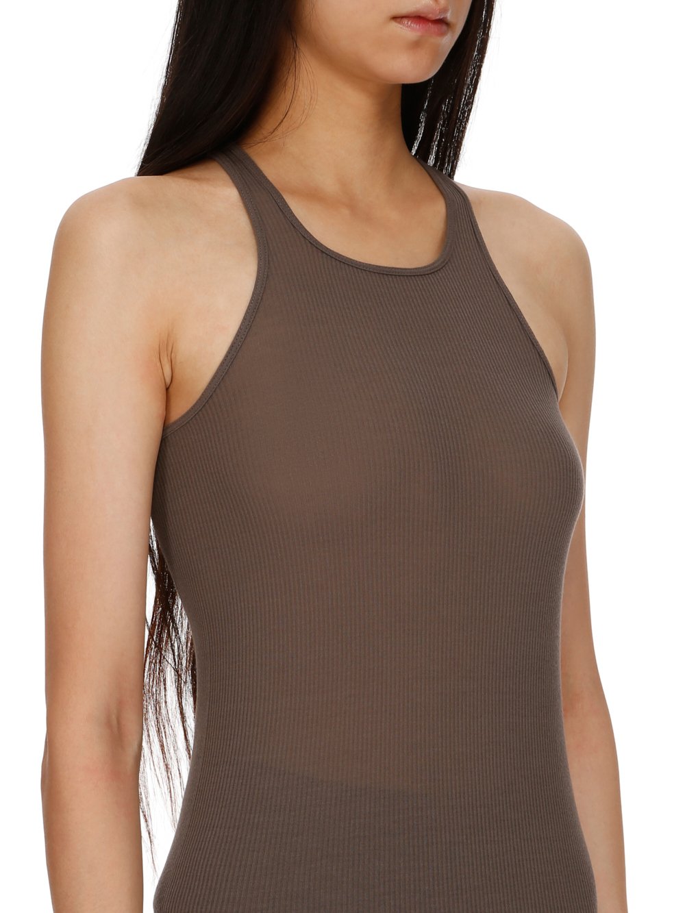 RICK OWENS FW23 LUXOR BASIC RIB TANK IN DUST GREY VISCOSE SILK RIB JERSEY