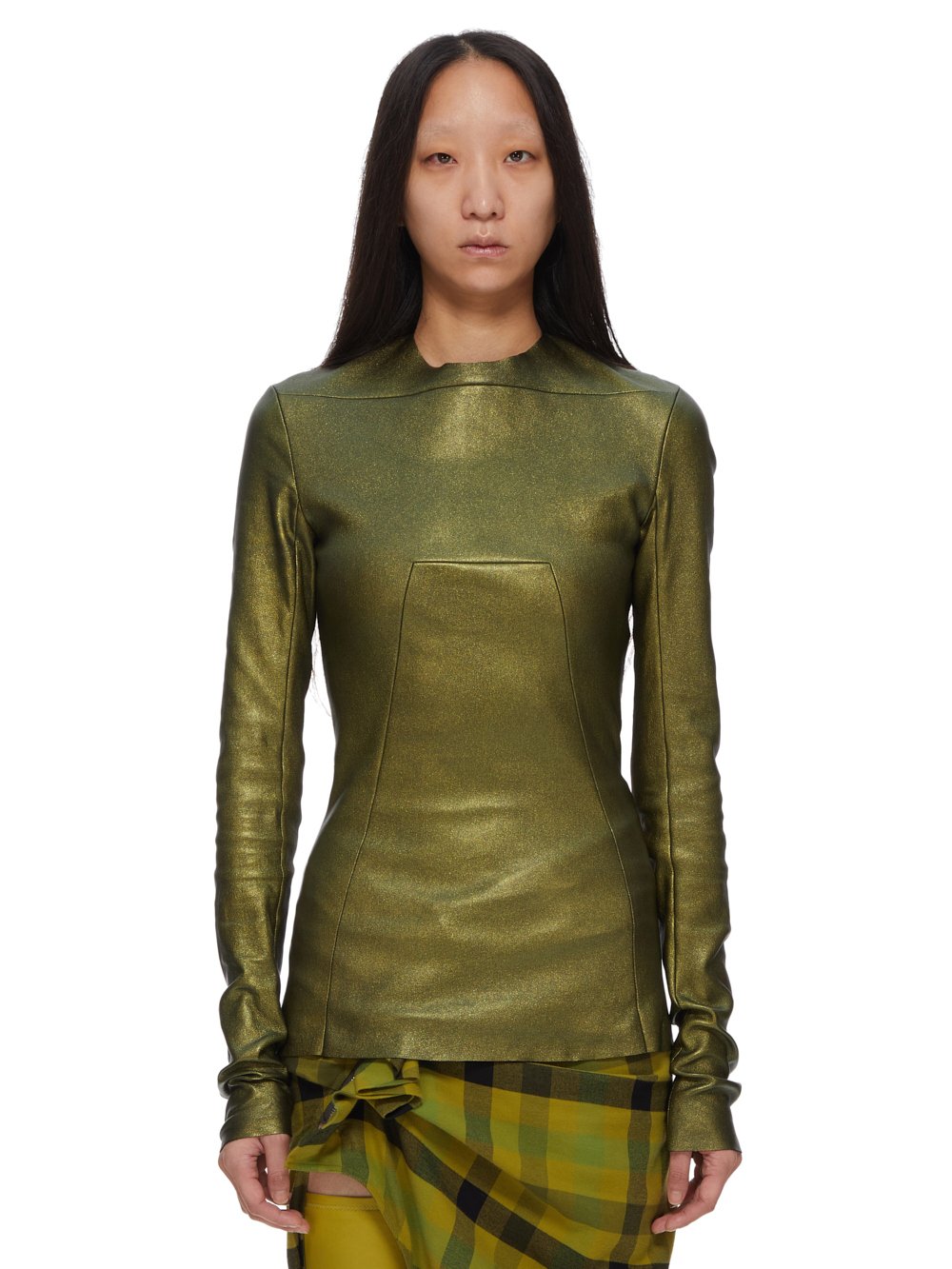 RICK OWENS FW23 LUXOR EDFU TOP IN METALLIC STRETCH LAMB LEATHER