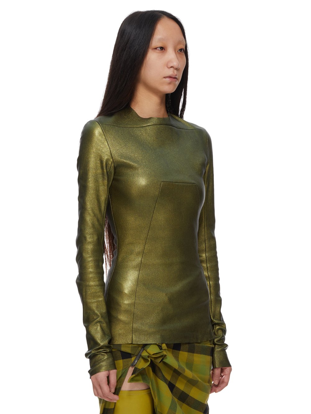 RICK OWENS FW23 LUXOR EDFU TOP IN METALLIC STRETCH LAMB LEATHER