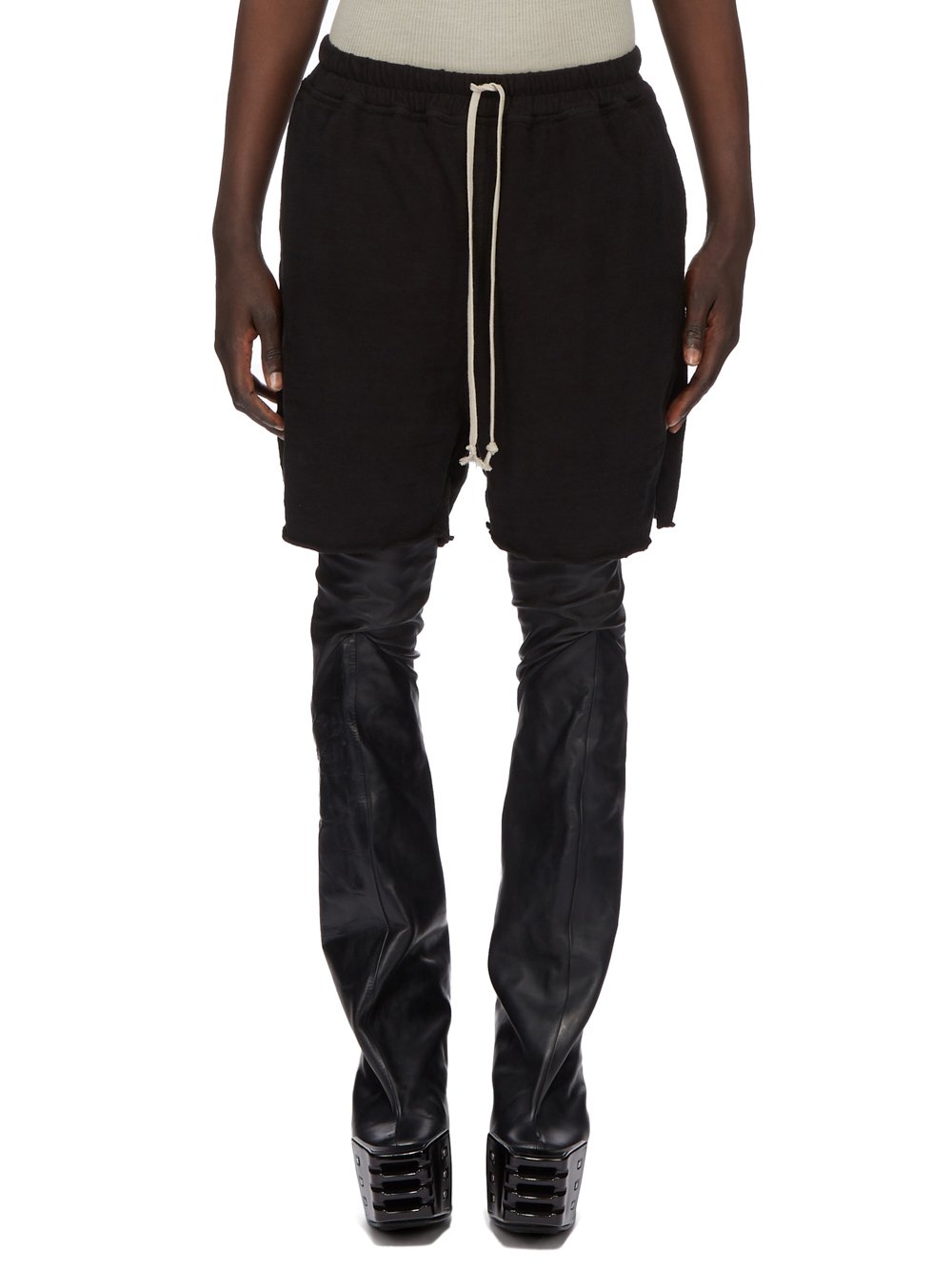 RICK OWENS FW23 LUXOR RUNWAY LONG BOXERS IN BLACK BIGARZATO JERSEY