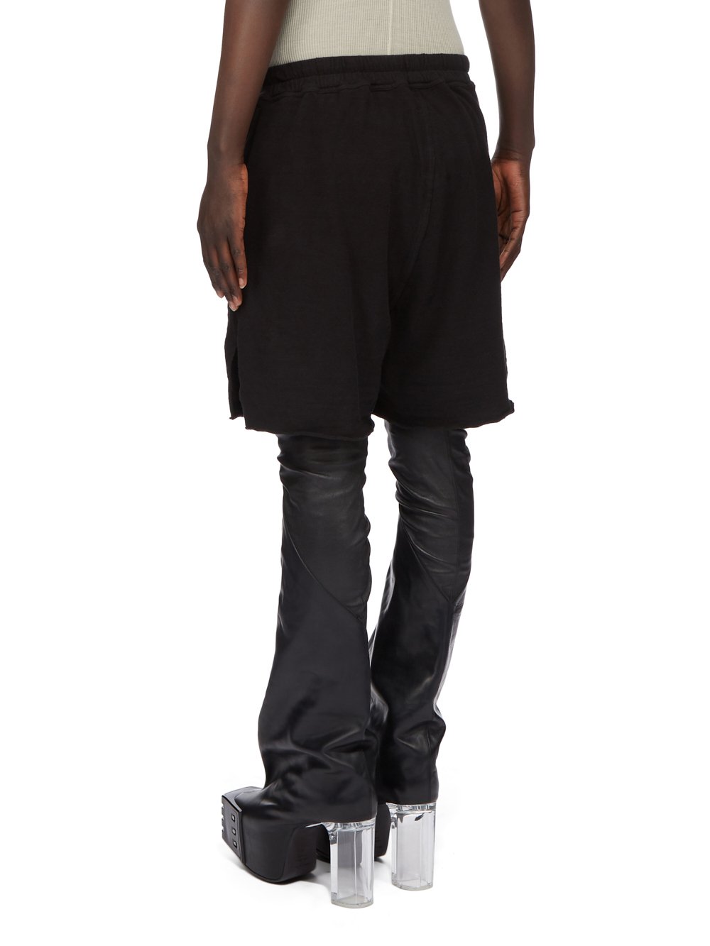 RICK OWENS FW23 LUXOR RUNWAY LONG BOXERS IN BLACK BIGARZATO JERSEY