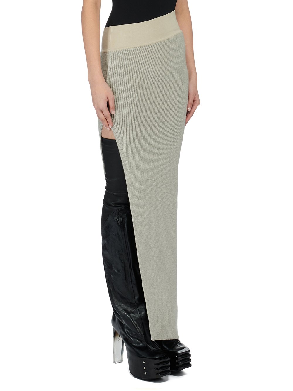 RICK OWENS FW23 RUNWAY LUXOR KNIT EDFU SKIRT ANKLE IN HEAVY RIB RECYCLED CASHMERE