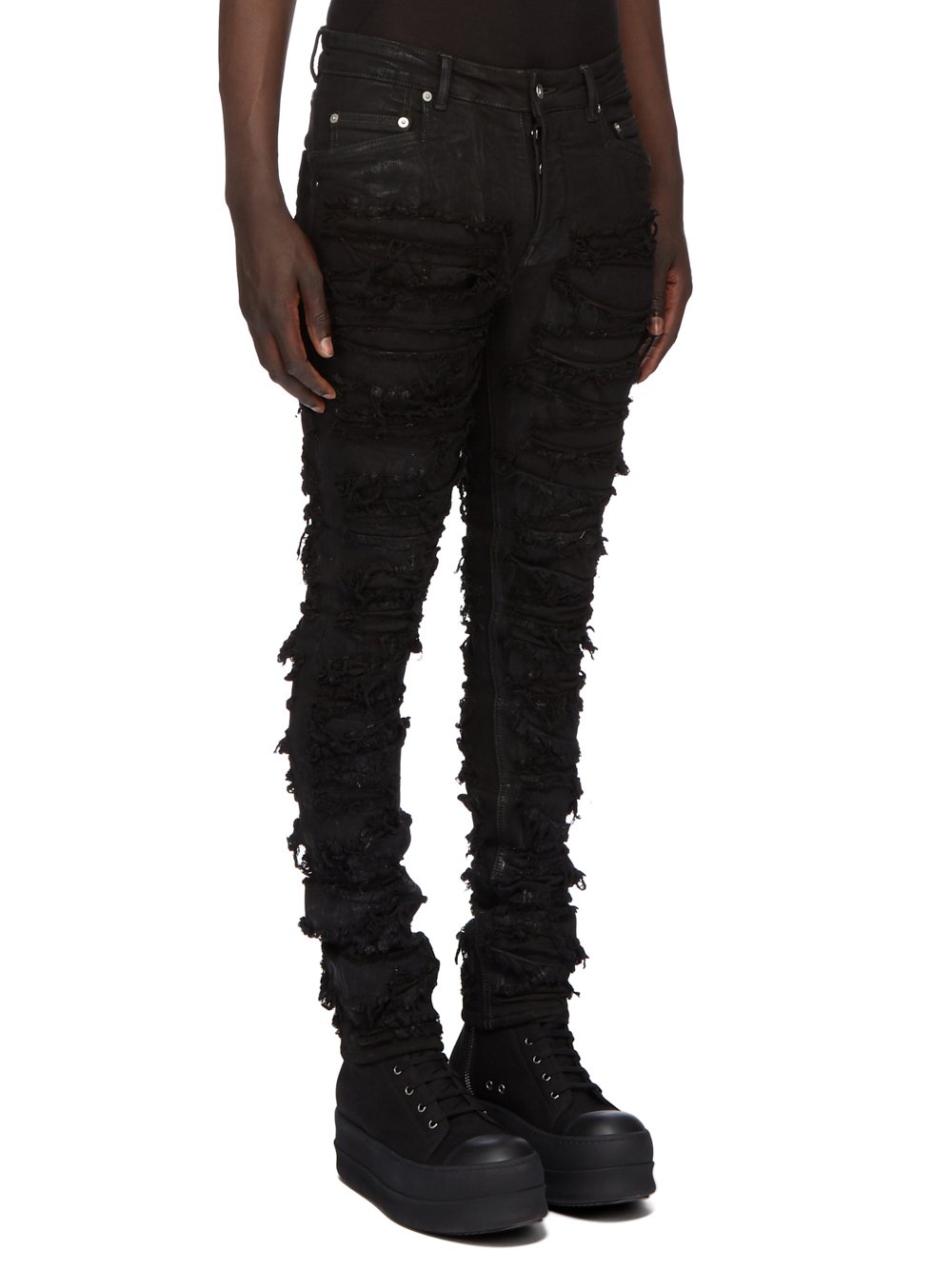 DRKSHDW FW23 LUXOR TYRONE CUT IN BLACK FOIL SLASH STRETCH DENIM