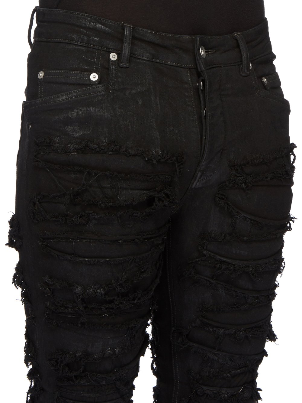 DRKSHDW FW23 LUXOR TYRONE CUT IN BLACK FOIL SLASH STRETCH DENIM