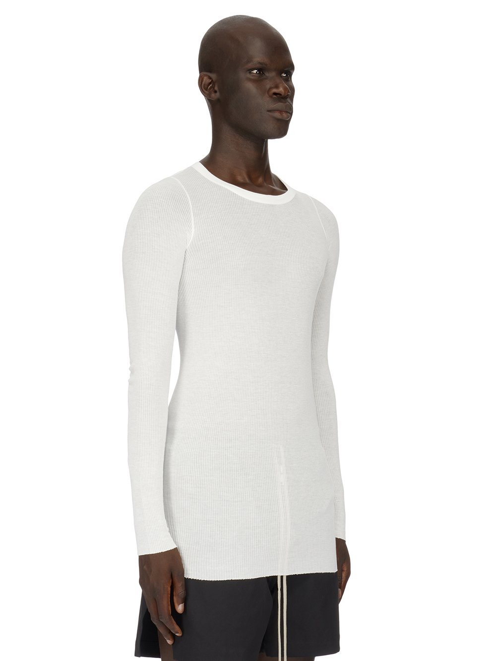 RICK OWENS FOREVER RIB LS T IN MILK VISCOSE SILK RIB JERSEY