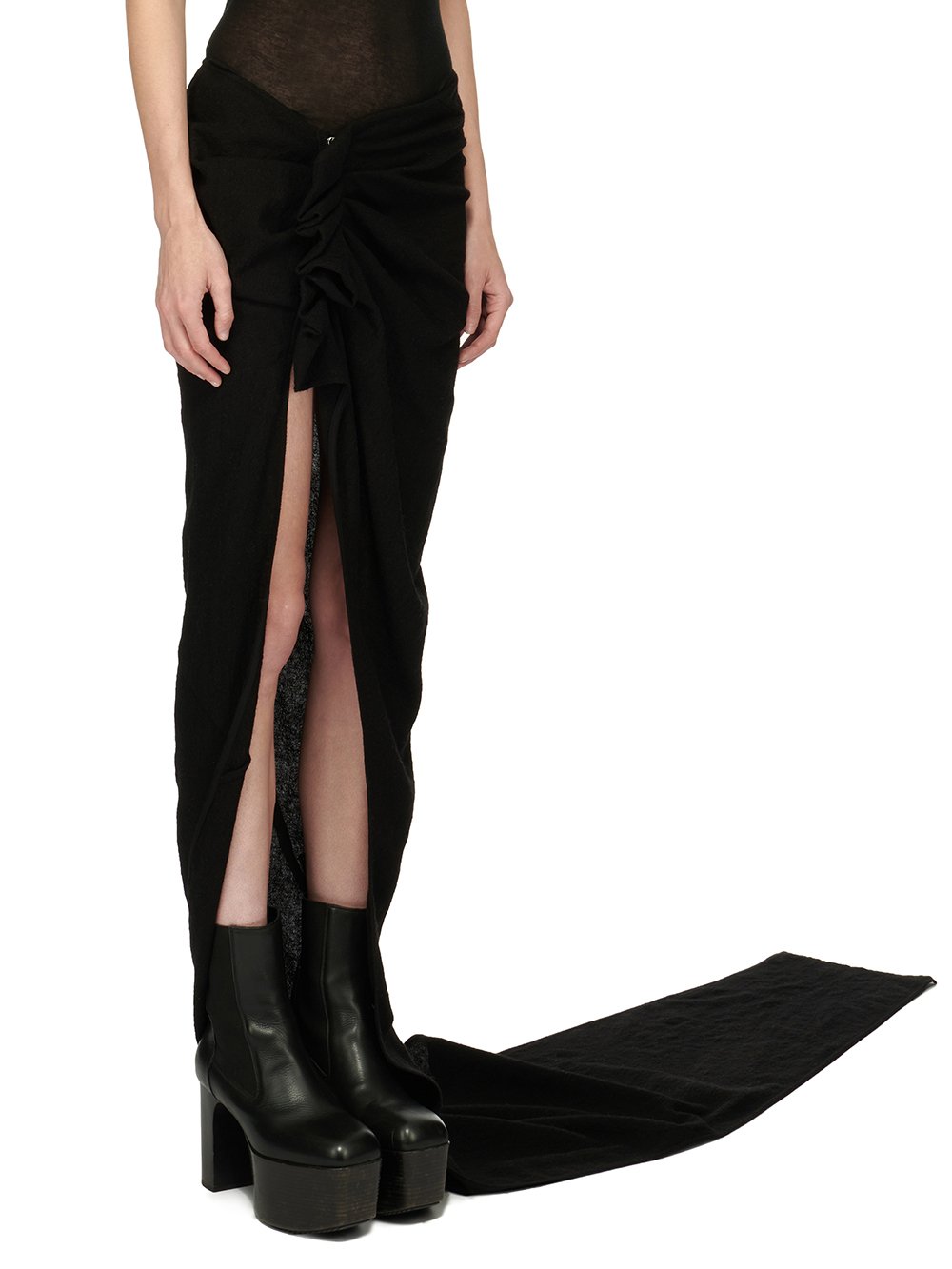 RICK OWENS FW23 LUXOR WOVEN EDFU SKIRT IN BLACK SOFT WOOL FLANNEL