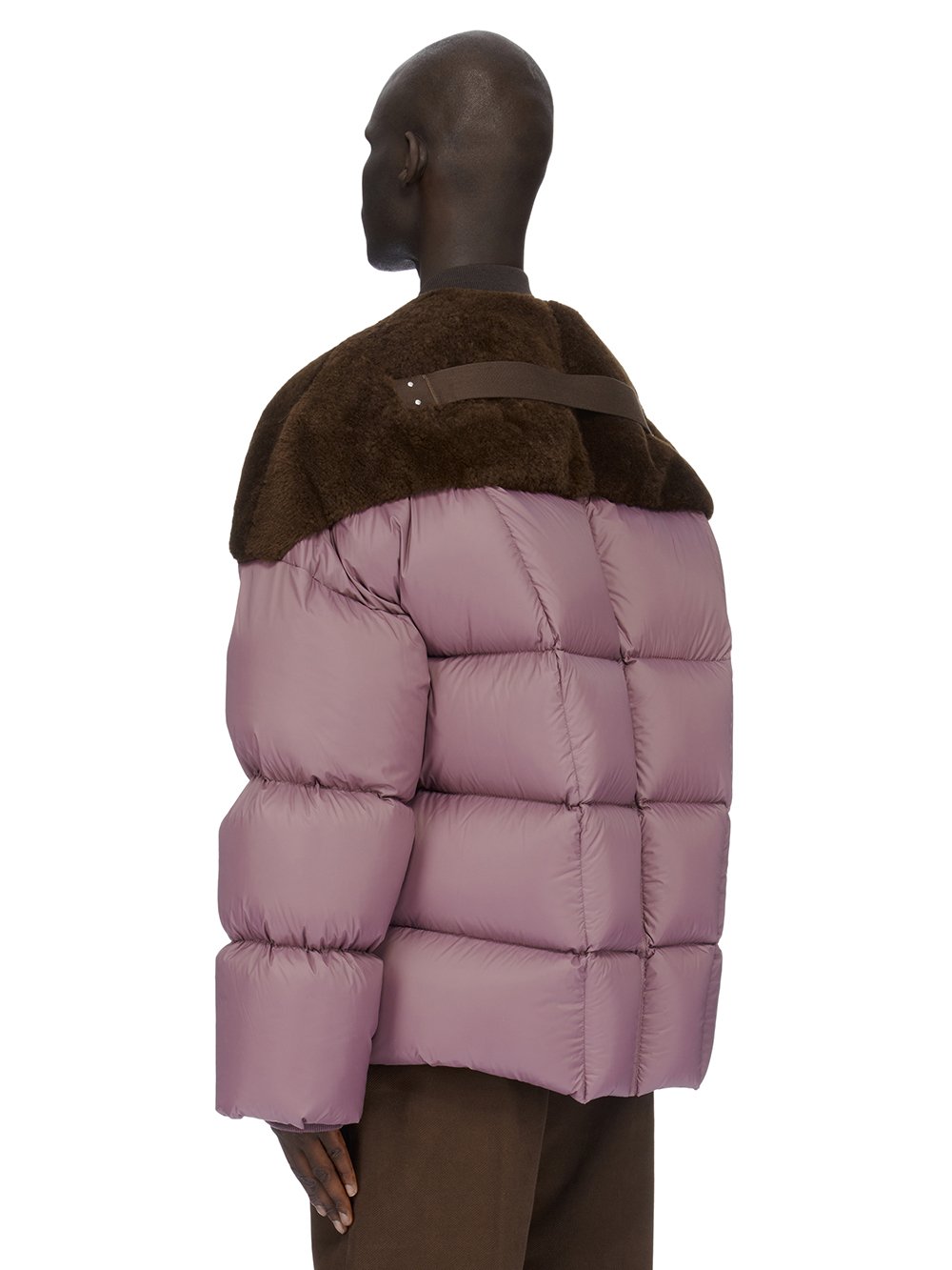 RICK OWENS FW23 LUXOR FLIGHT JKT IN BROWN AND AMETHYST BUTTER LAMB SHEARLING AND RECYCLED NYLON