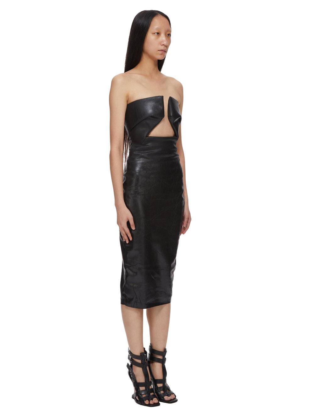 RICK OWENS FW23 LUXOR PRONG DRESS IN CRACKED STRETCH DENIM