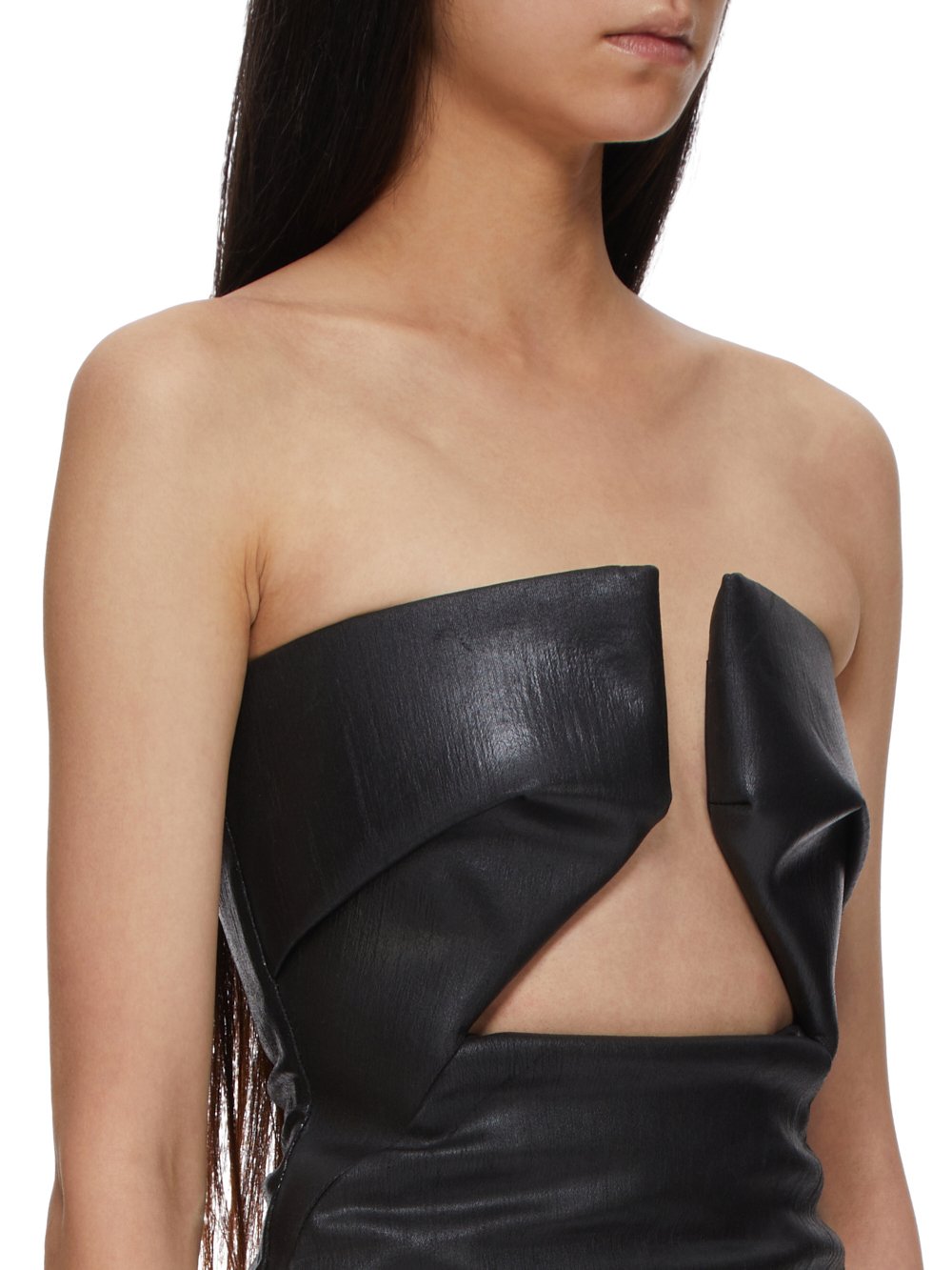 RICK OWENS FW23 LUXOR PRONG DRESS IN CRACKED STRETCH DENIM