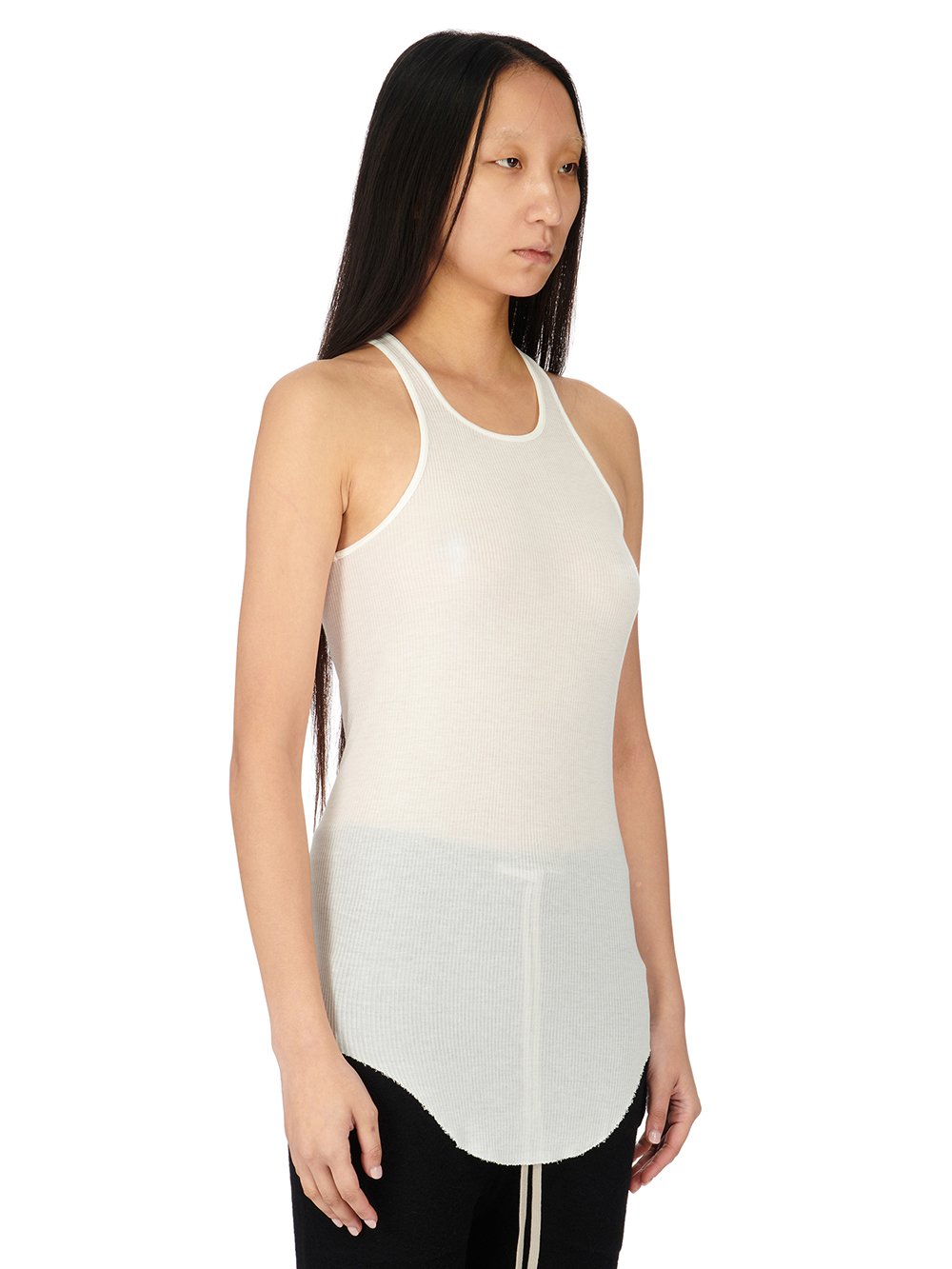 RICK OWENS FW23 LUXOR BASIC RIB TANK IN MILK WHITE VISCOSE SILK RIB JERSEY