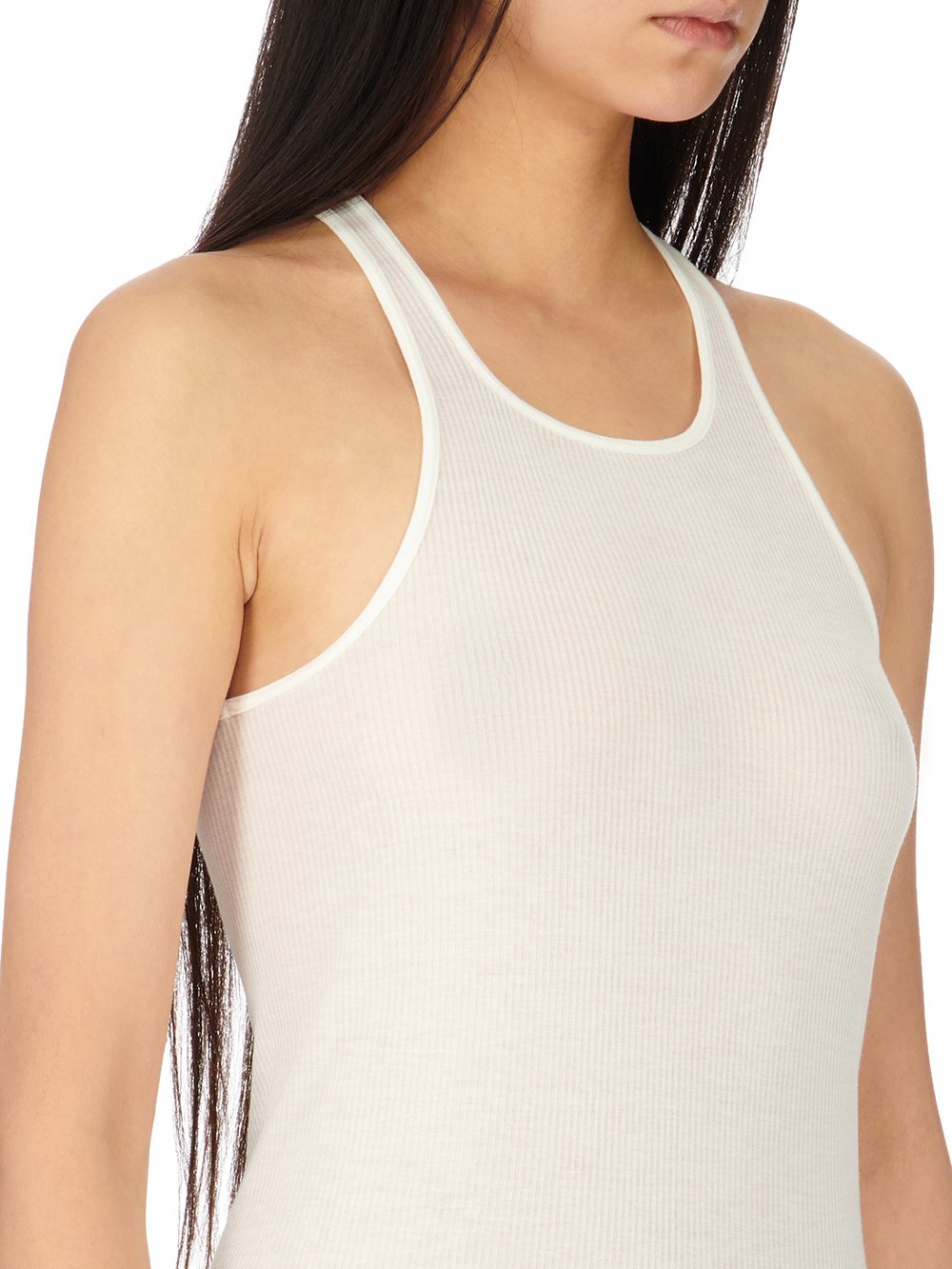 RICK OWENS FW23 LUXOR BASIC RIB TANK IN MILK WHITE VISCOSE SILK RIB JERSEY