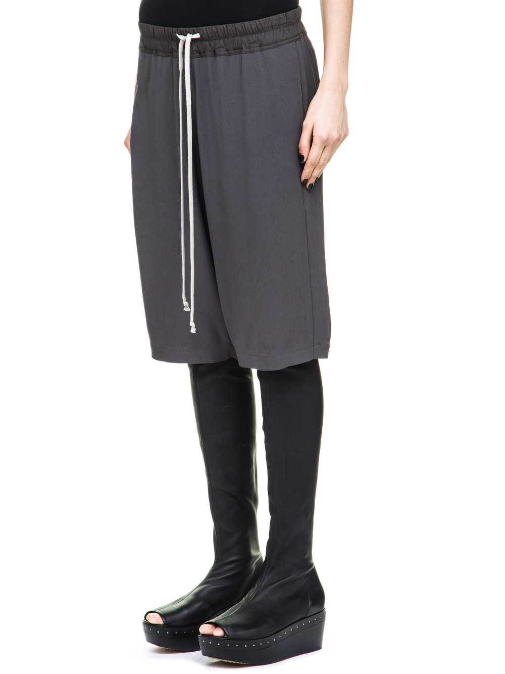 RICK OWENS FOREVER PODS SHORTS IN DARK DUST CADY CREPE