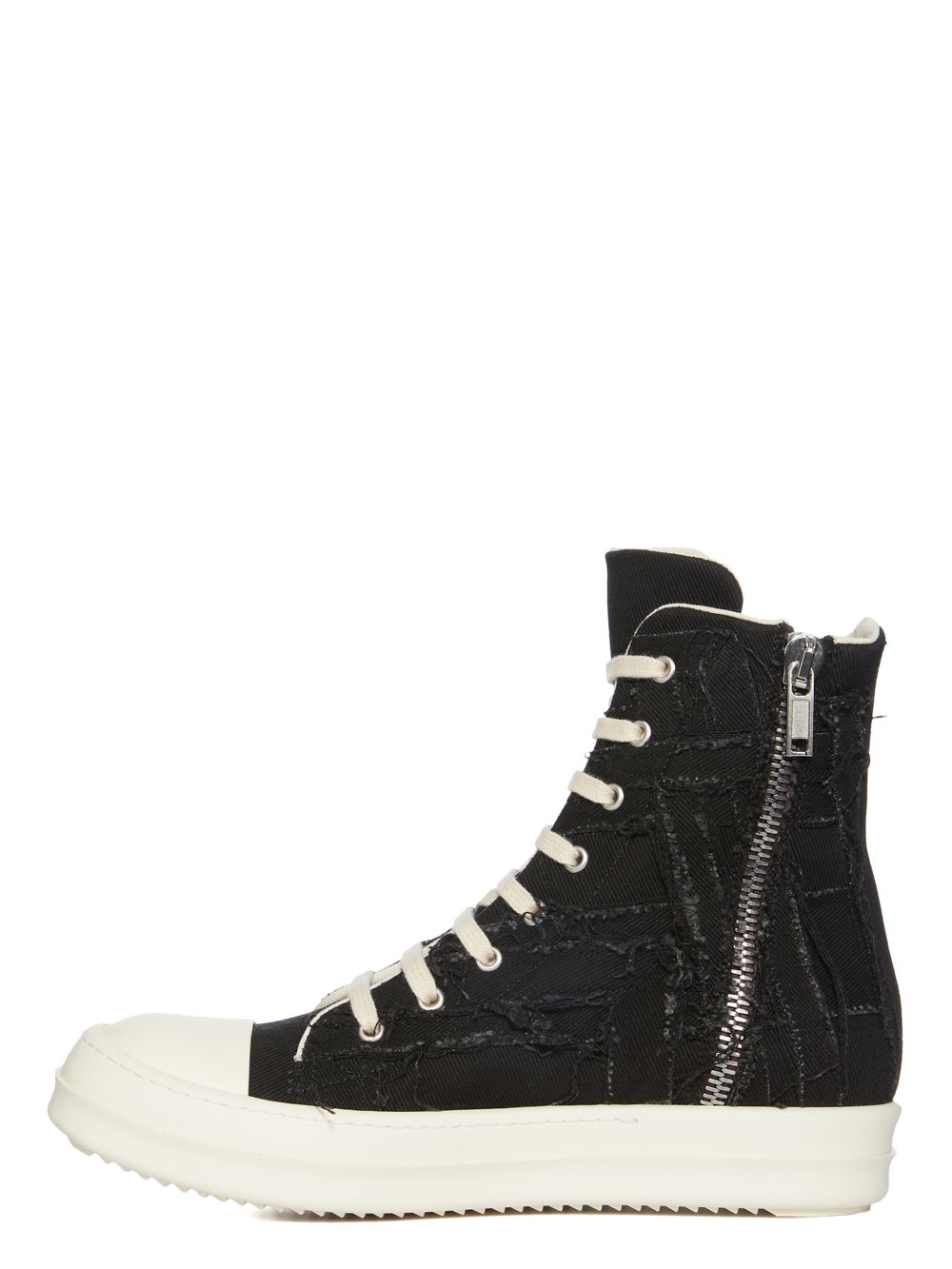 DRKSHDW FW23 LUXOR SLASHED SNEAKS IN BLACK AND MILK 13OZ SLASH DENIM