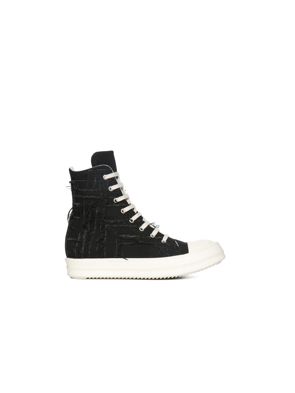 DRKSHDW FW23 LUXOR SLASHED SNEAKS IN BLACK AND MILK 13OZ SLASH DENIM