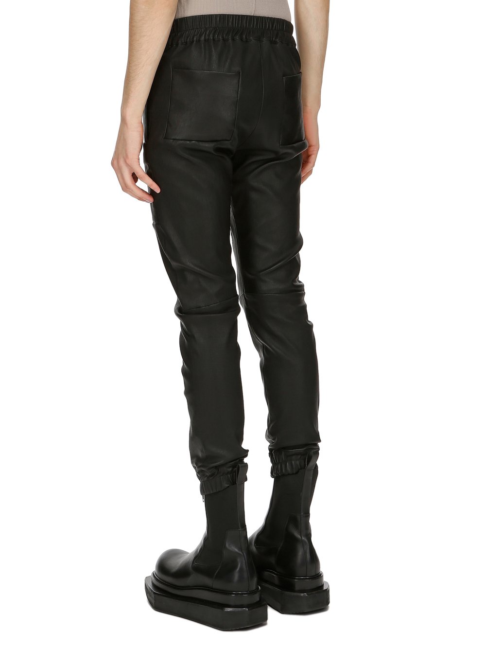 RICK OWENS FW23 LUXOR EASY STROBE CARGOS IN BLACK STRETCH LAMB LEATHER