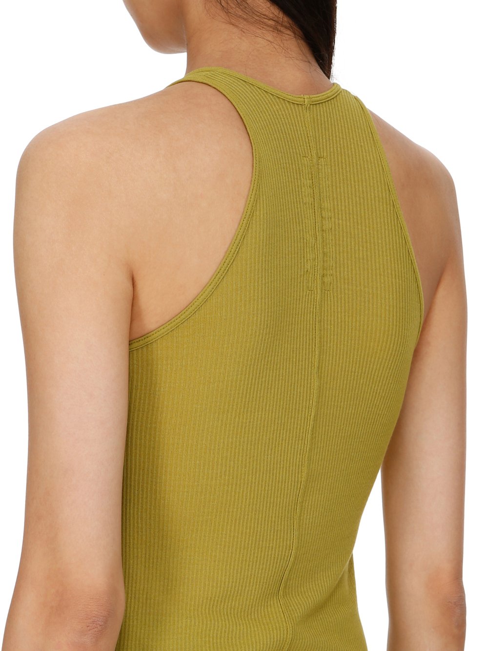 RICK OWENS FW23 LUXOR BASIC RIB TANK IN ACID YELLOW VISCOSE SILK RIB JERSEY