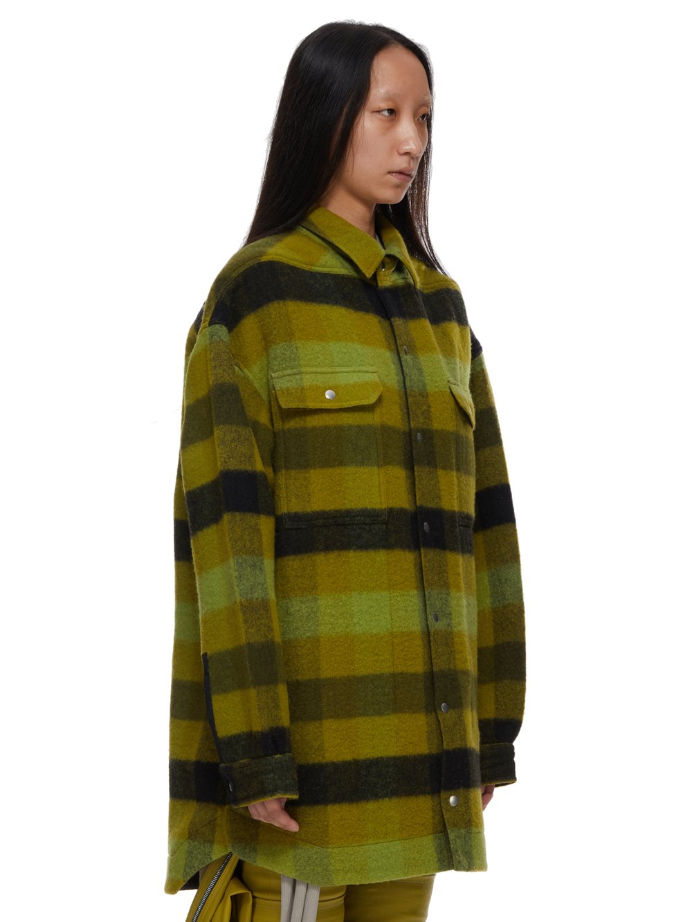 RICK OWENS FW23 LUXOR OVERSIZED OUTERSHIRT IN ACID BOILED WOOL PLAID