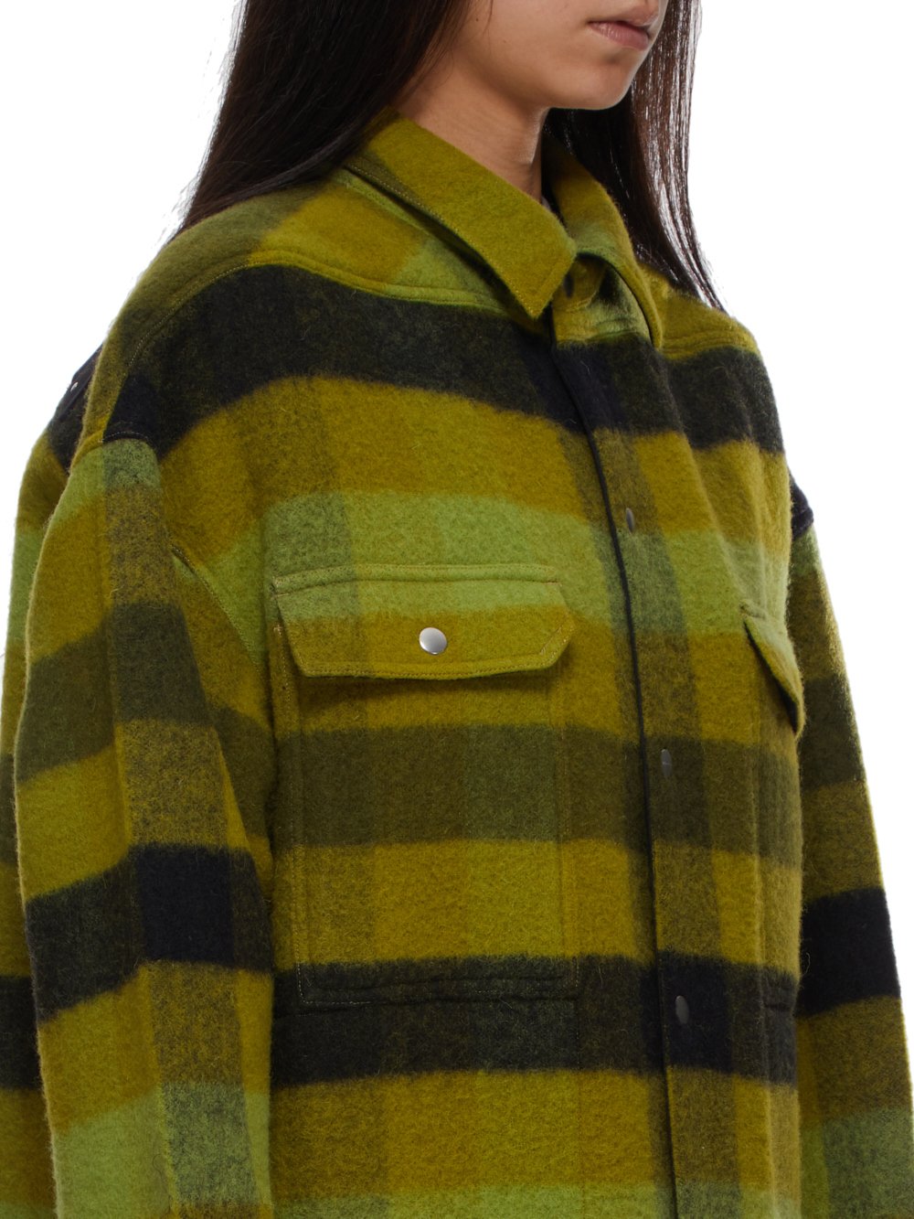 RICK OWENS FW23 LUXOR OVERSIZED OUTERSHIRT IN ACID BOILED WOOL PLAID