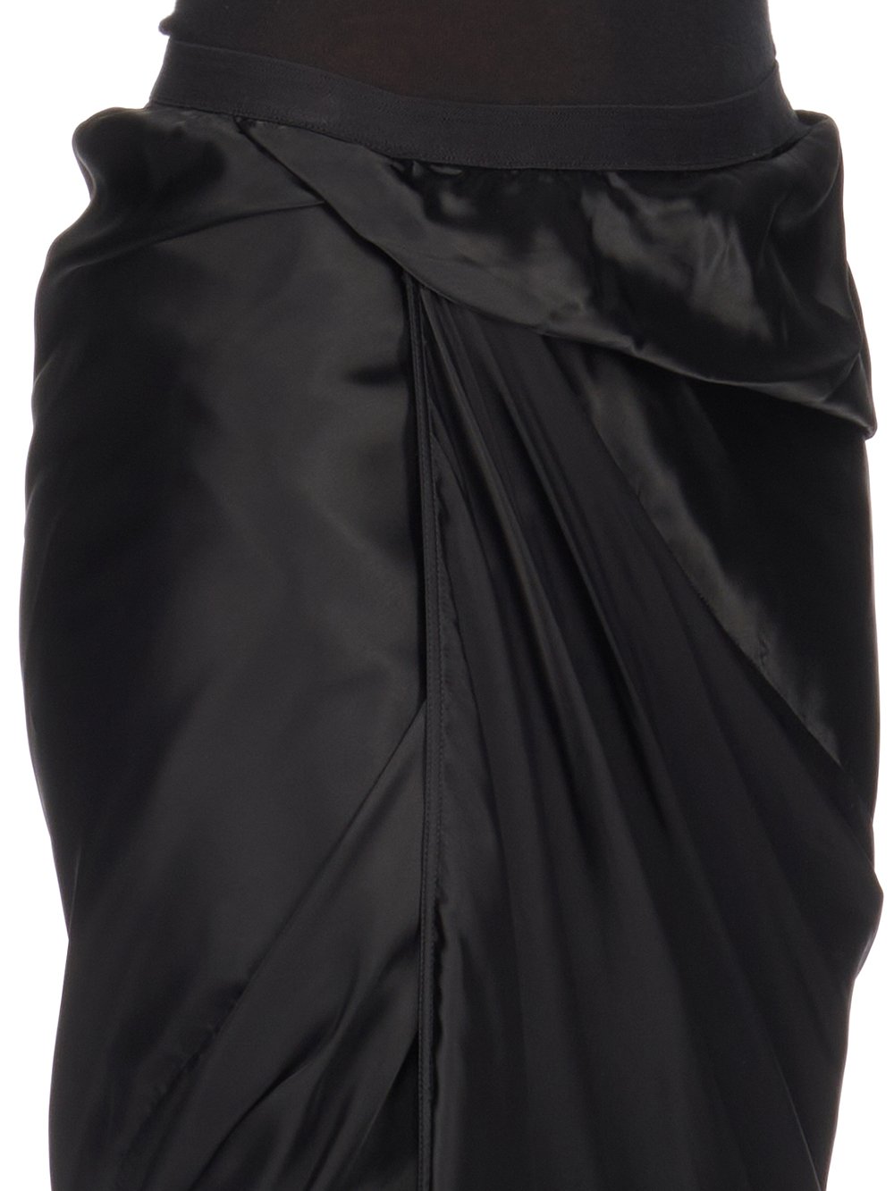 RICK OWENS FW23 LUXOR WRAP SKIRT IN BLACK CUPRO SATIN