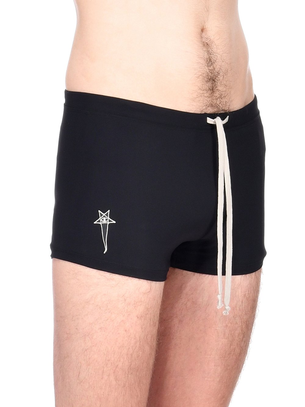 CHAMPION X RICK OWENS SWIM TRUNK IN BLACK RECYCLED NYLON SWIMWEAR JERSEY