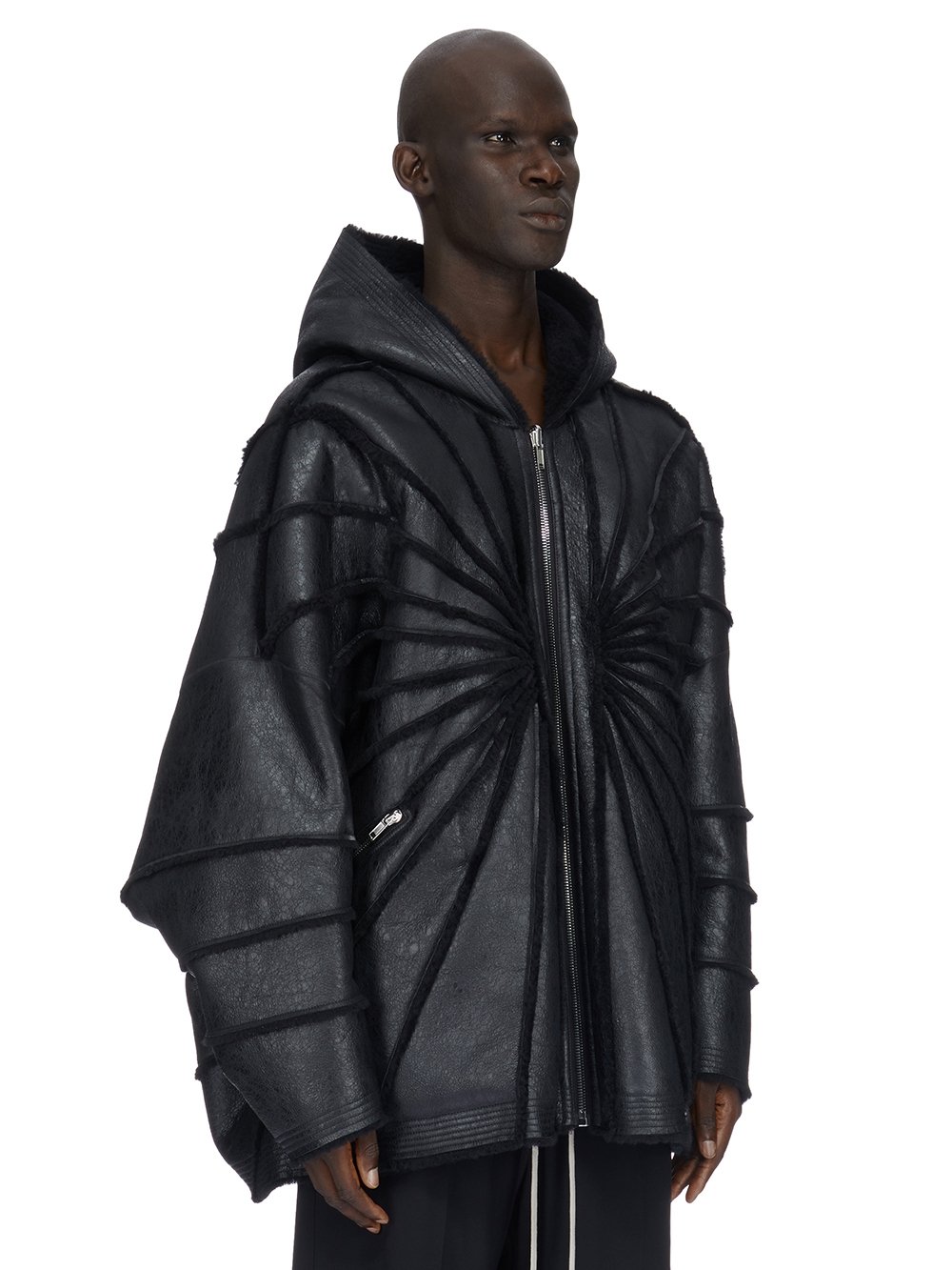 RICK OWENS FW23 LUXOR JUMBO HOODED PETER IN BLACK BUTTER LAMB SHEARLING RADIANCE