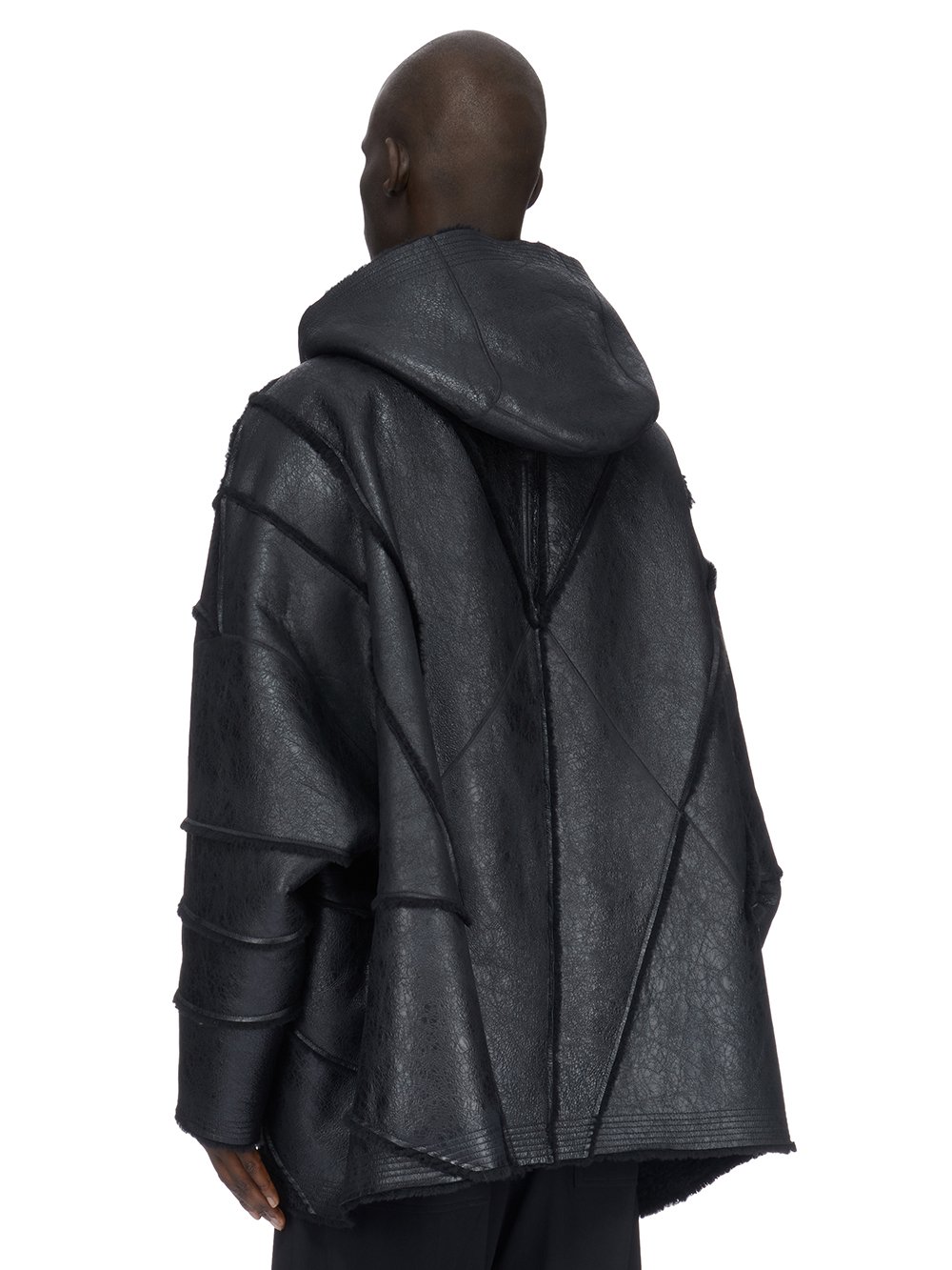 RICK OWENS FW23 LUXOR JUMBO HOODED PETER IN BLACK BUTTER LAMB SHEARLING RADIANCE