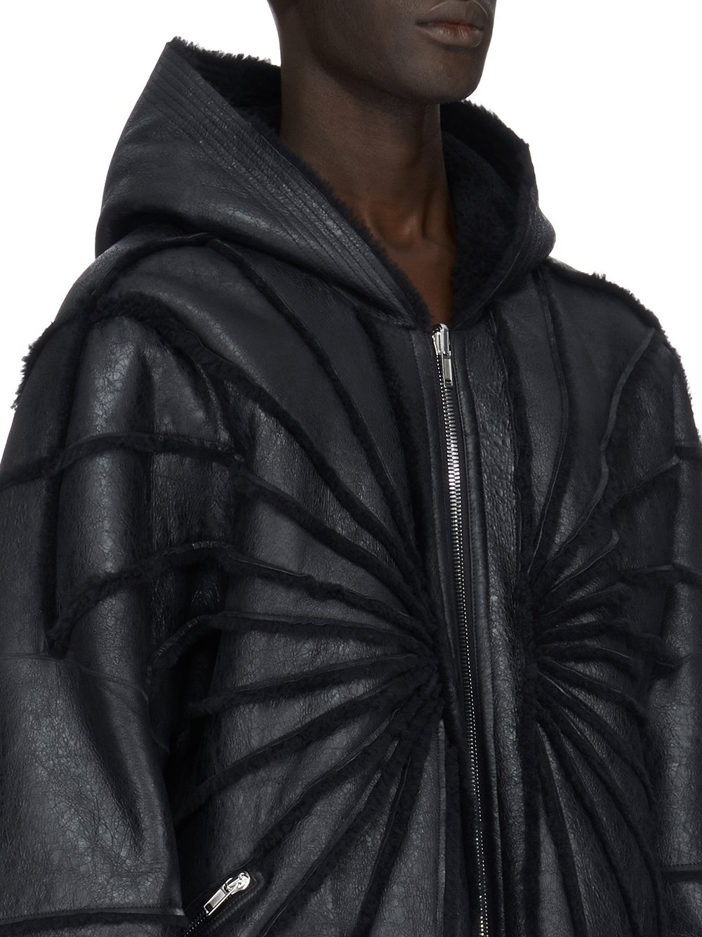 RICK OWENS FW23 LUXOR JUMBO HOODED PETER IN BLACK BUTTER LAMB SHEARLING RADIANCE