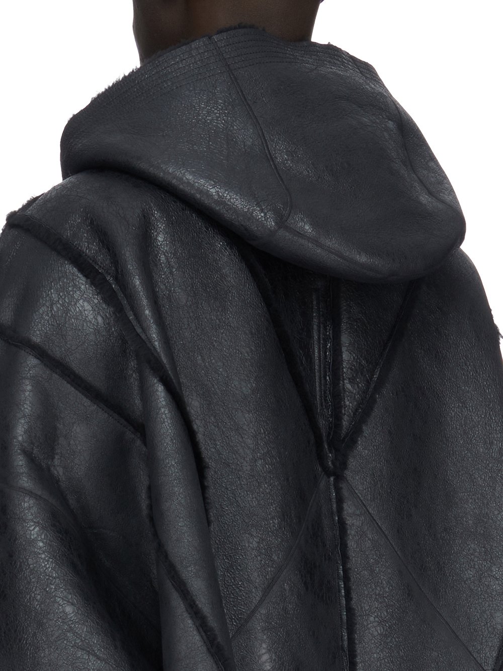 RICK OWENS FW23 LUXOR JUMBO HOODED PETER IN BLACK BUTTER LAMB SHEARLING RADIANCE