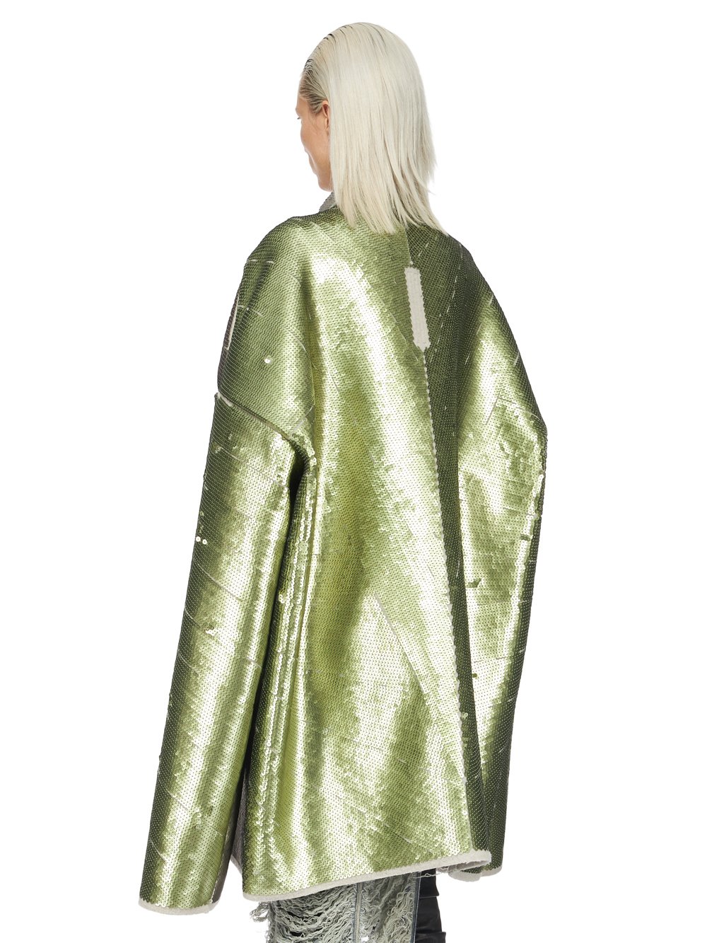 RICK OWENS FW23 LUXOR RUNWAY SEQUINNED BEACH JKT IN PEARL AND ACID RADIANCE SEQUIN EMBROIDERED BOILED WOOL