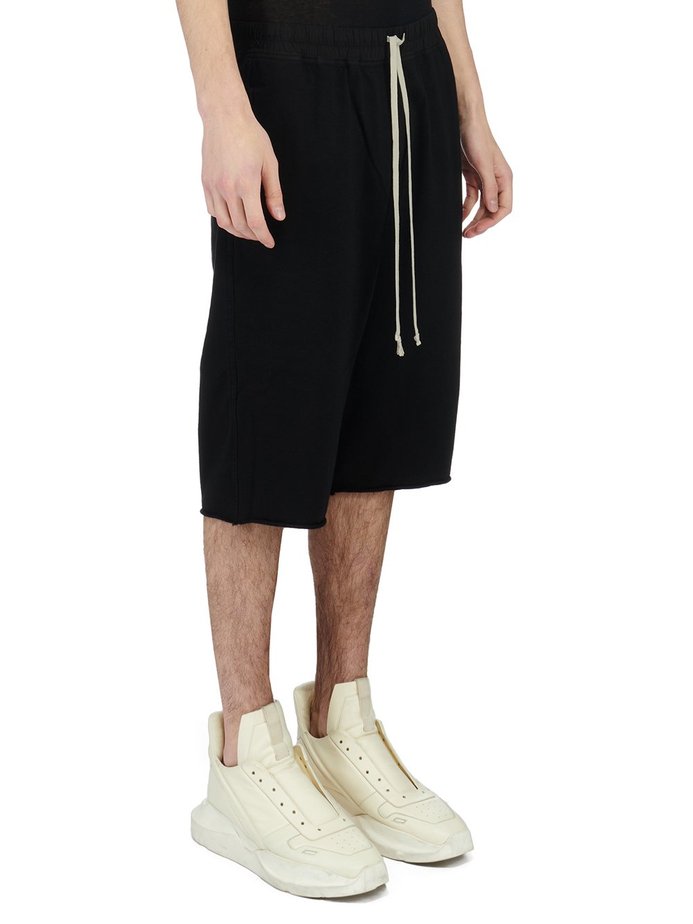 RICK OWENS FW23 LUXOR DRK SHORTS IN BLACK COMPACT HEAVY COTTON JERSEY