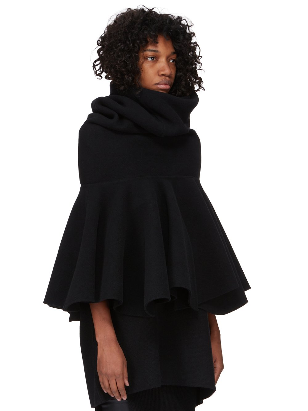 RICK OWENS FW23 LUXOR RUNWAY COWL FULL CAPE CROPPED IN BLACK DOUBLE CASHMERE