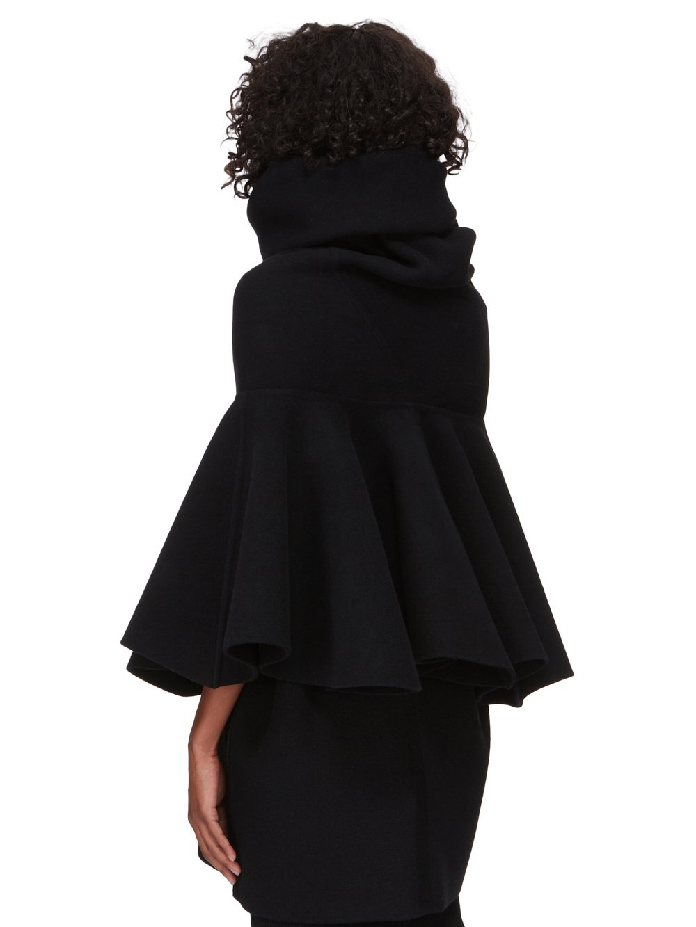 RICK OWENS FW23 LUXOR RUNWAY COWL FULL CAPE CROPPED IN BLACK DOUBLE CASHMERE