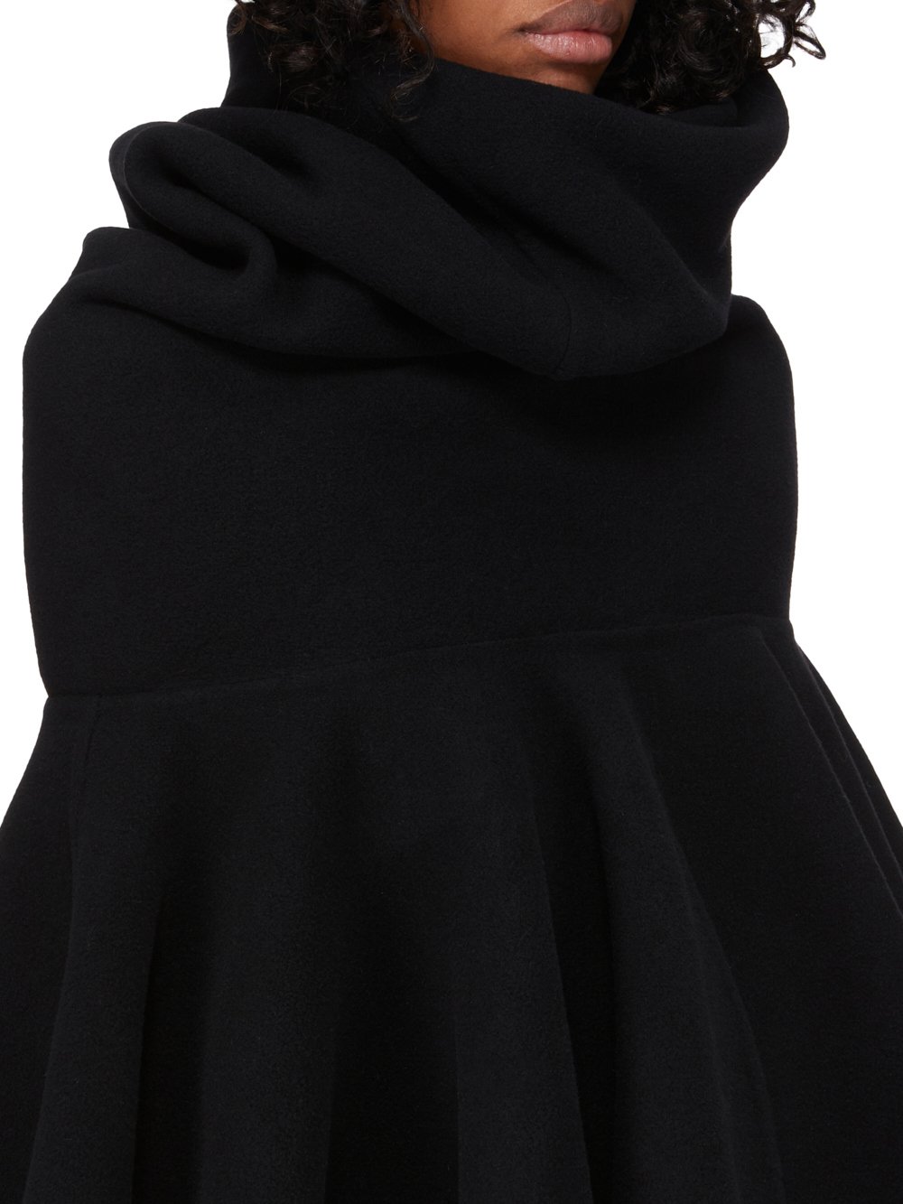 RICK OWENS FW23 LUXOR RUNWAY COWL FULL CAPE CROPPED IN BLACK DOUBLE CASHMERE