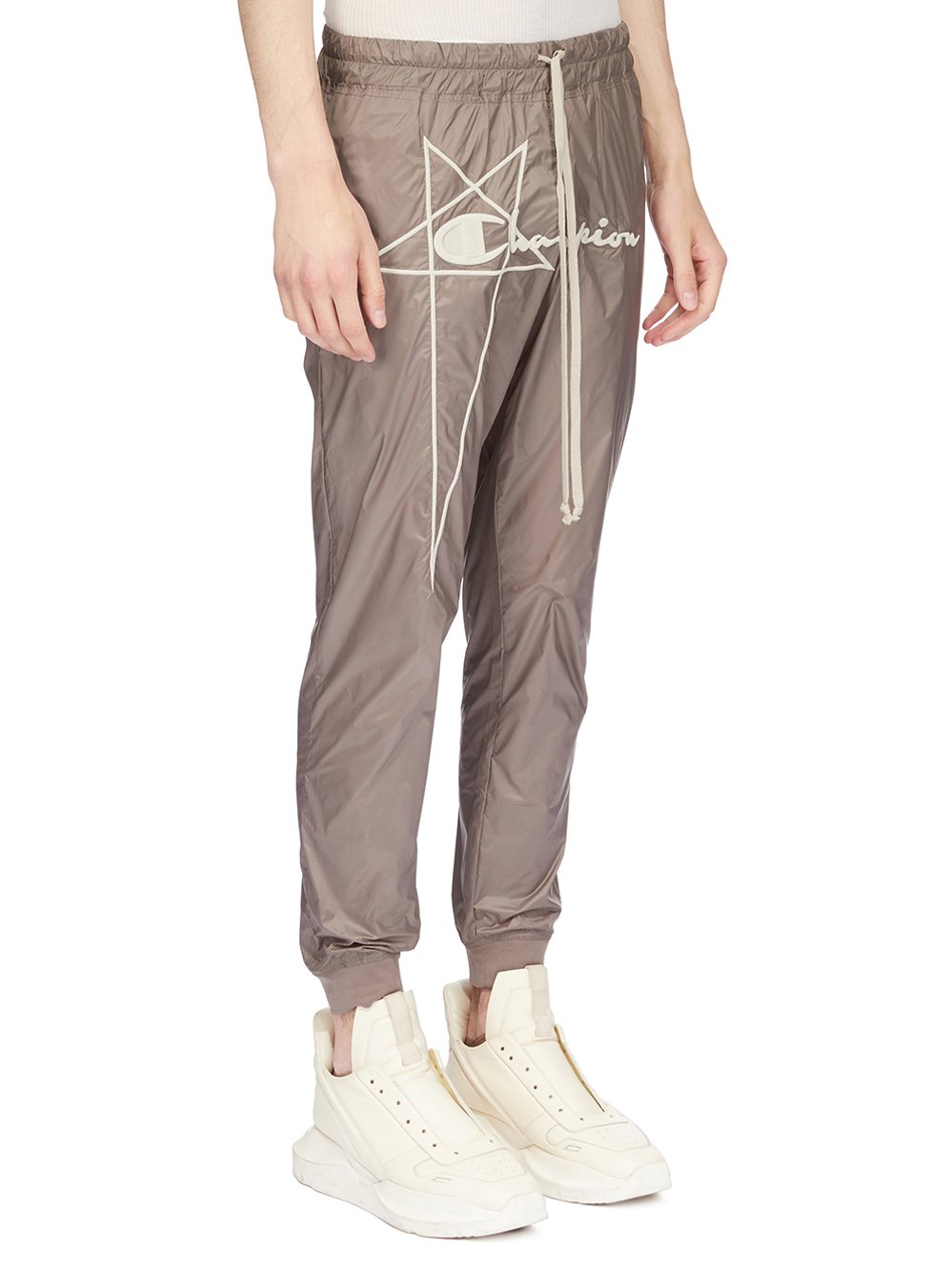 CHAMPION X RICK OWENS JOGGERS IN DUST GREY RECYCLED NYLON