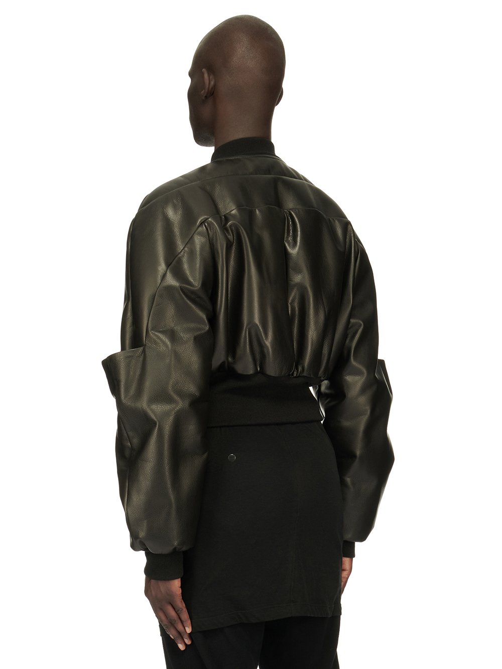 RICK OWENS FW23 LUXOR GIRDERED BOMBER CROPPED IN BLACK SOFT GRAIN COW LEATHER