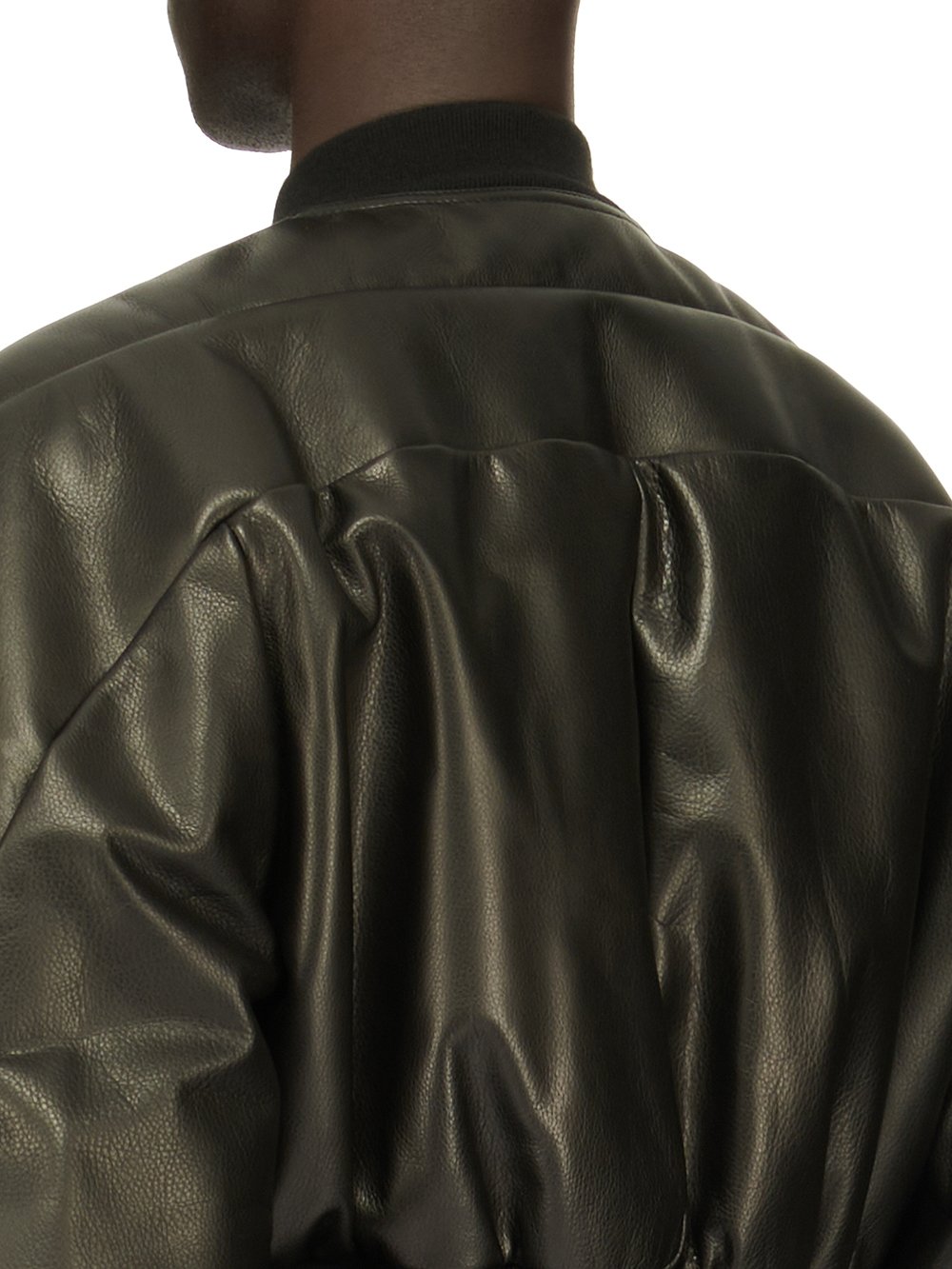 RICK OWENS FW23 LUXOR GIRDERED BOMBER CROPPED IN BLACK SOFT GRAIN COW LEATHER