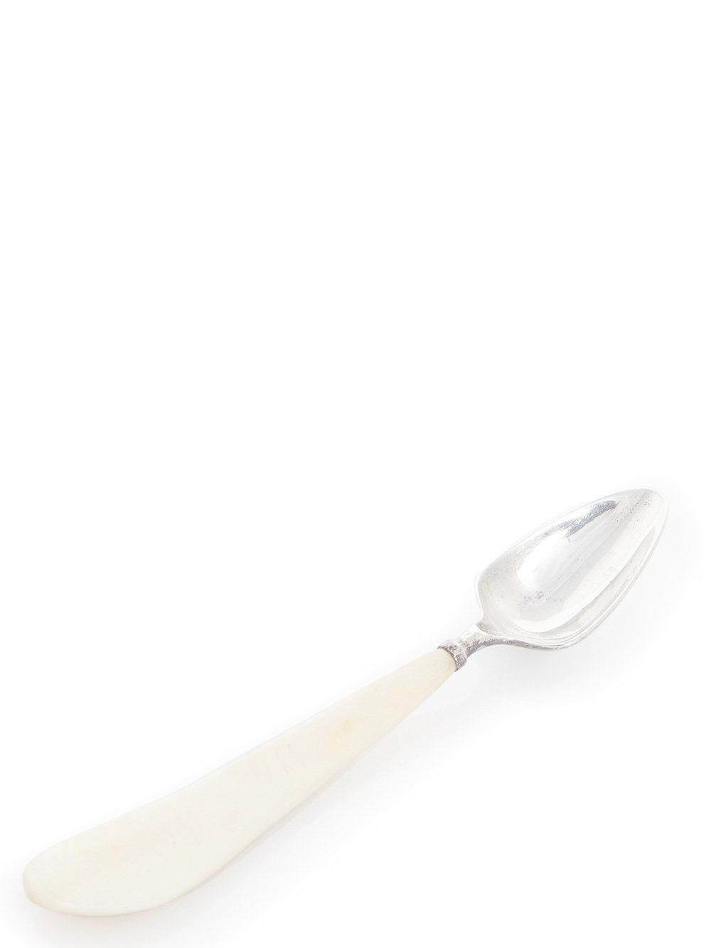 RICK OWENS SALAD SPOON FEATURES A BIG OVAL SHAPE STERLING TOP, AND A LONG, NATURAL COLOR BONE HANDLE.