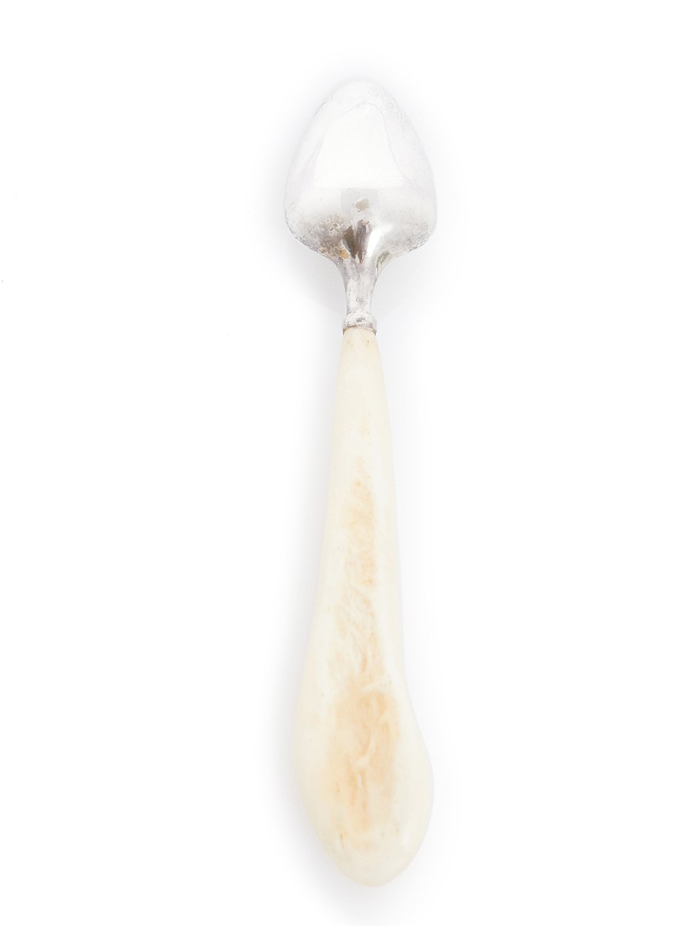 RICK OWENS SALAD SPOON FEATURES A BIG OVAL SHAPE STERLING TOP, AND A LONG, NATURAL COLOR BONE HANDLE.