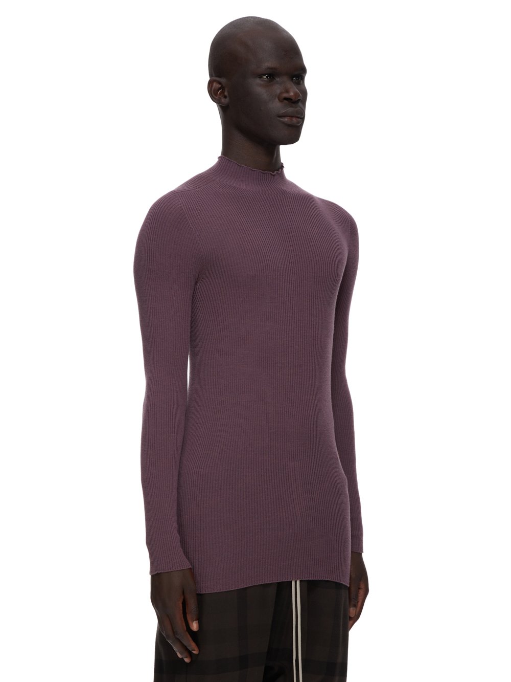 RICK OWENS FW23 LUXOR RIBBED LUPETTO IN AMETHYST PURPLE LIGHTWEIGHT RIBBED KNIT