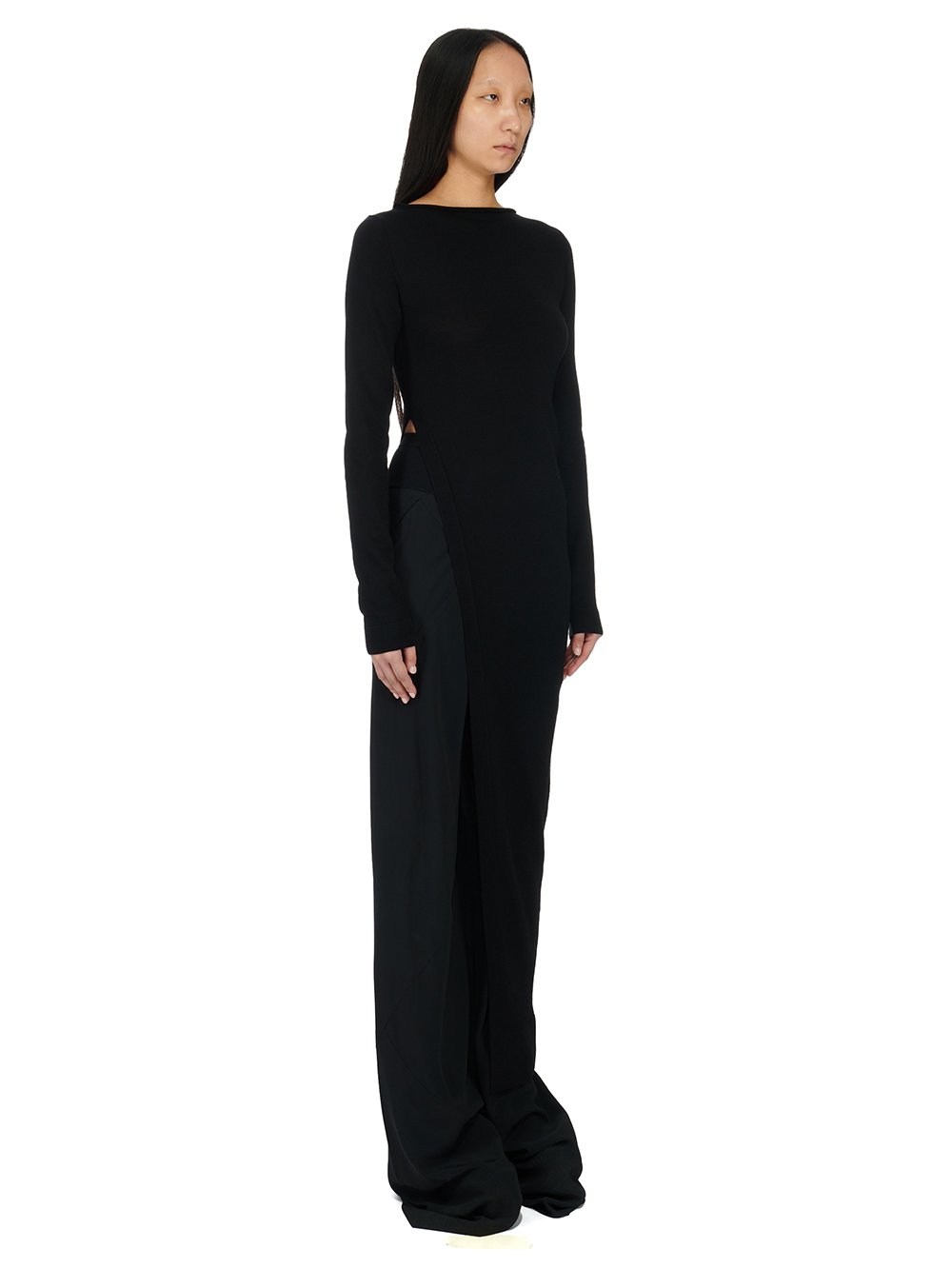 RICK OWENS FW23 LUXOR EASY LONG TOP IN BLACK LIGHTWEIGHT RASATO KNIT