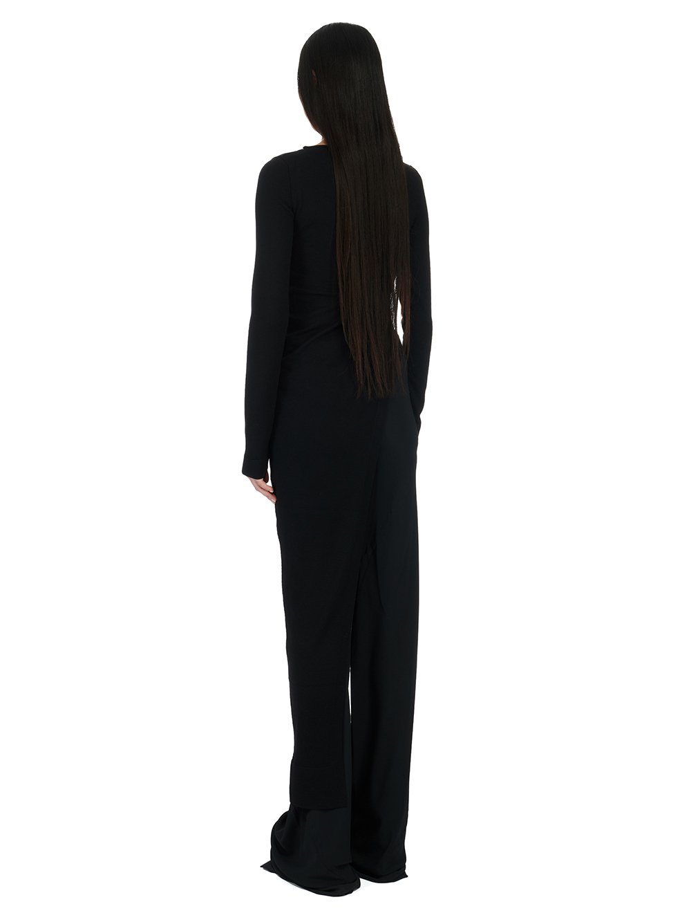 RICK OWENS FW23 LUXOR EASY LONG TOP IN BLACK LIGHTWEIGHT RASATO KNIT