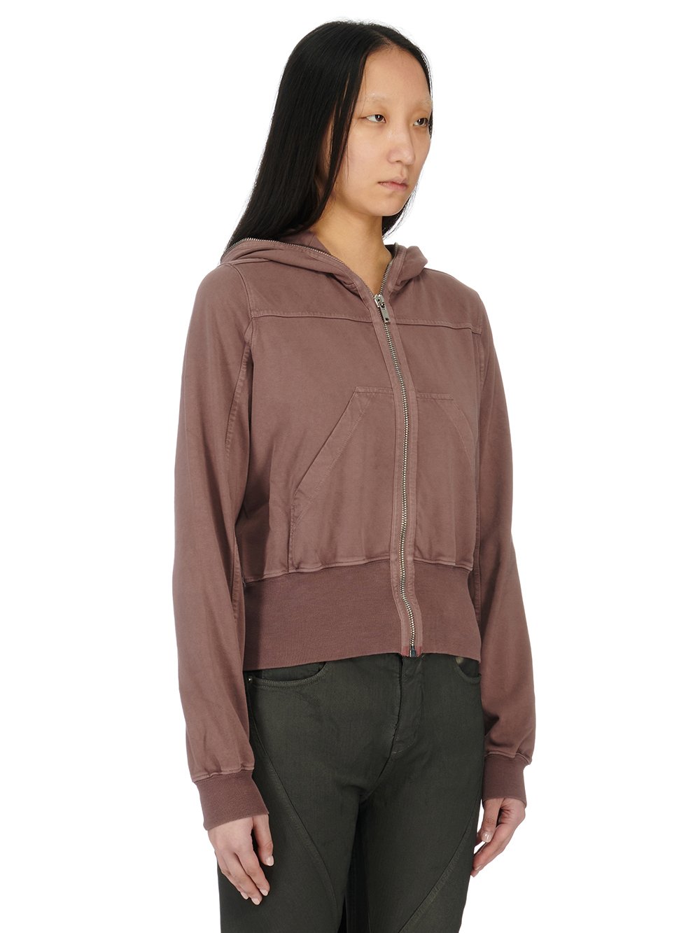 RICK OWENS FW23 LUXOR SMALL GIMP HOODIE IN MAUVE COMPACT HEAVY COTTON JERSEY