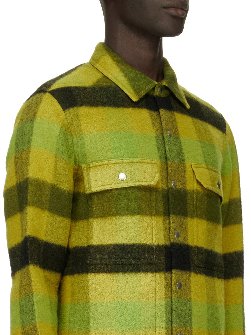 RICK OWENS FW23 LUXOR OUTERSHIRT IN ACID BOILED WOOL PLAID