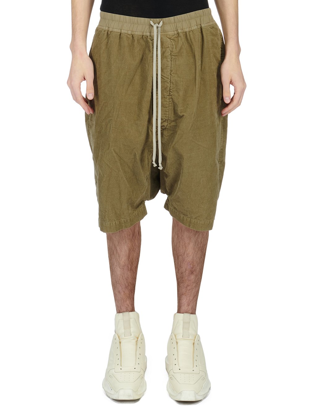 RICK OWENS FW23 LUXOR DRAWSTRING PODS IN PALE GREEN COTTON CORDUROY