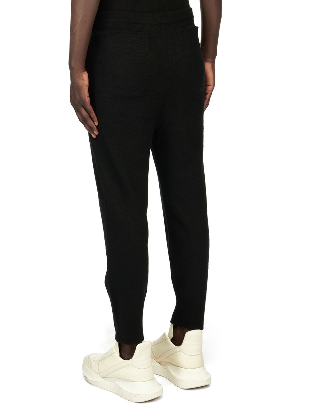 RICK OWENS FW23 LUXOR TRACK PANTS IN BLACK BOILED CASHMERE KNIT