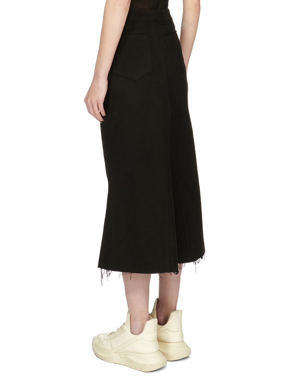 RICK OWENS FW23 LUXOR GODET SKIRT IN BLACK BRUSHED HEAVY TWILL