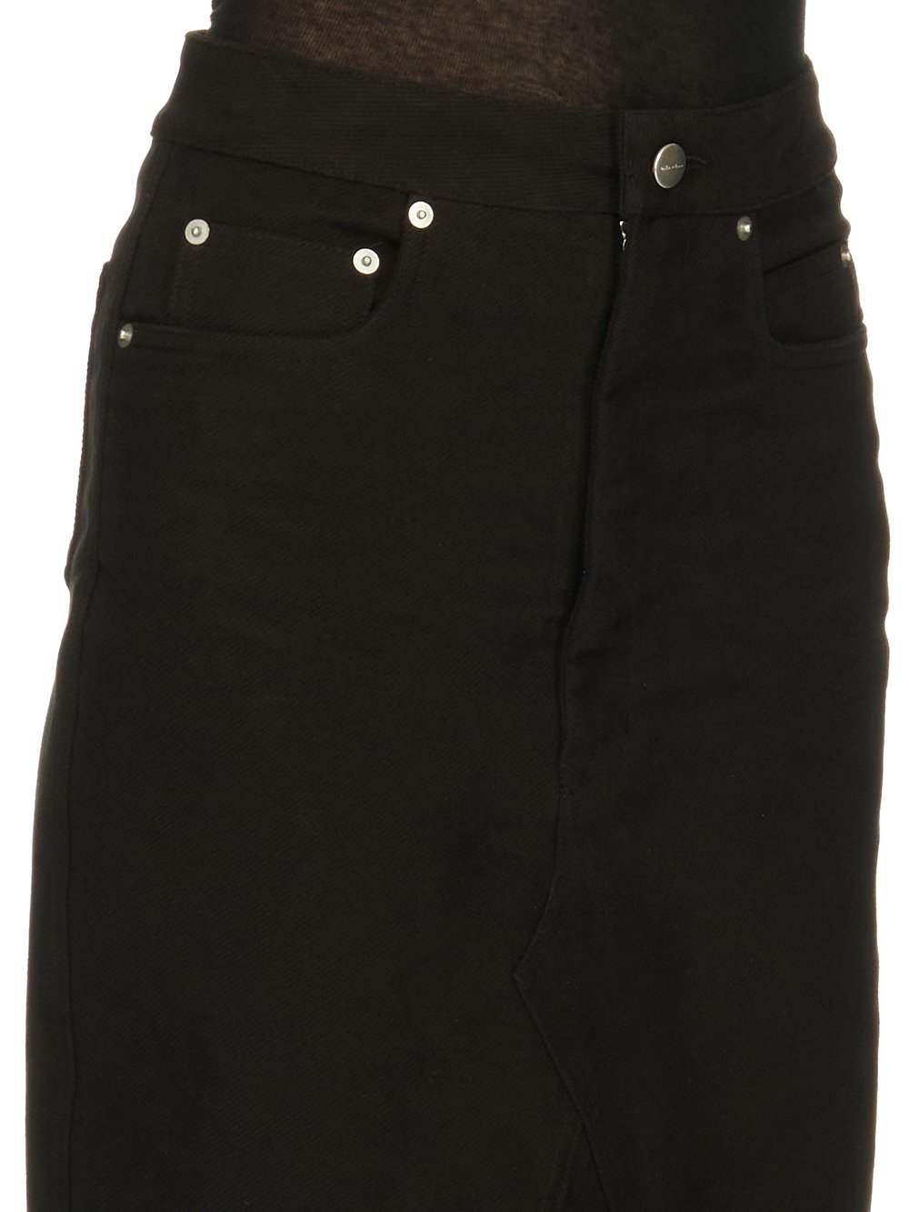 RICK OWENS FW23 LUXOR GODET SKIRT IN BLACK BRUSHED HEAVY TWILL