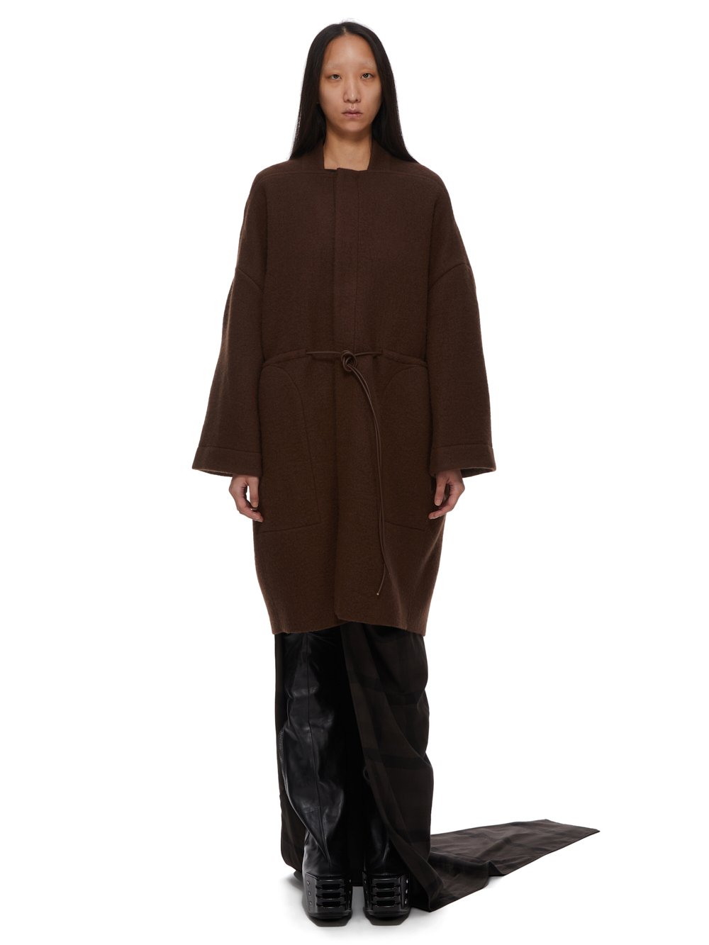 RICK OWENS FW23 LUXOR SAIL COAT IN BROWN BOILED WOOL